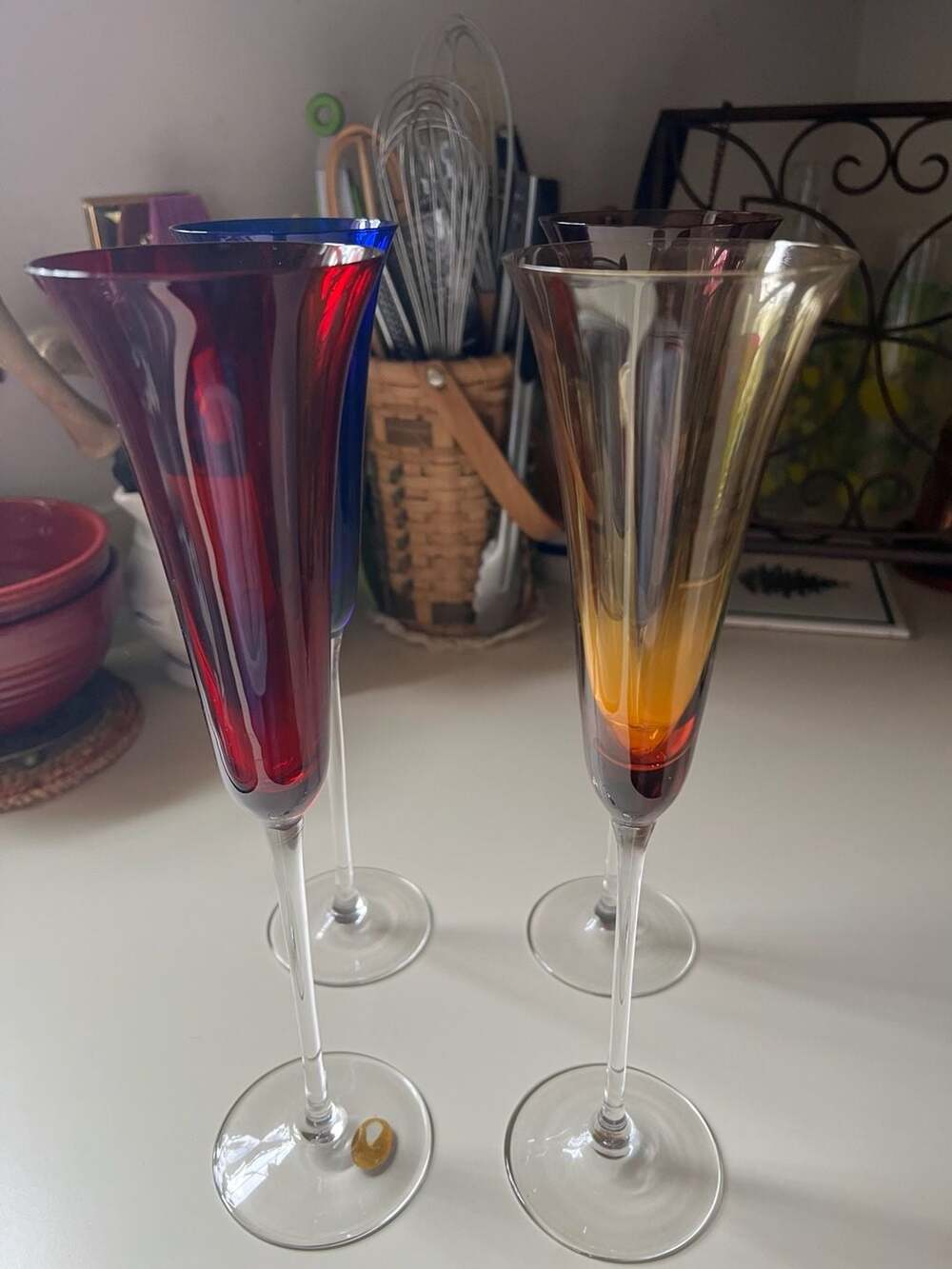 Bohemia Hand Made Glass Colored Champagne Flutes Set
